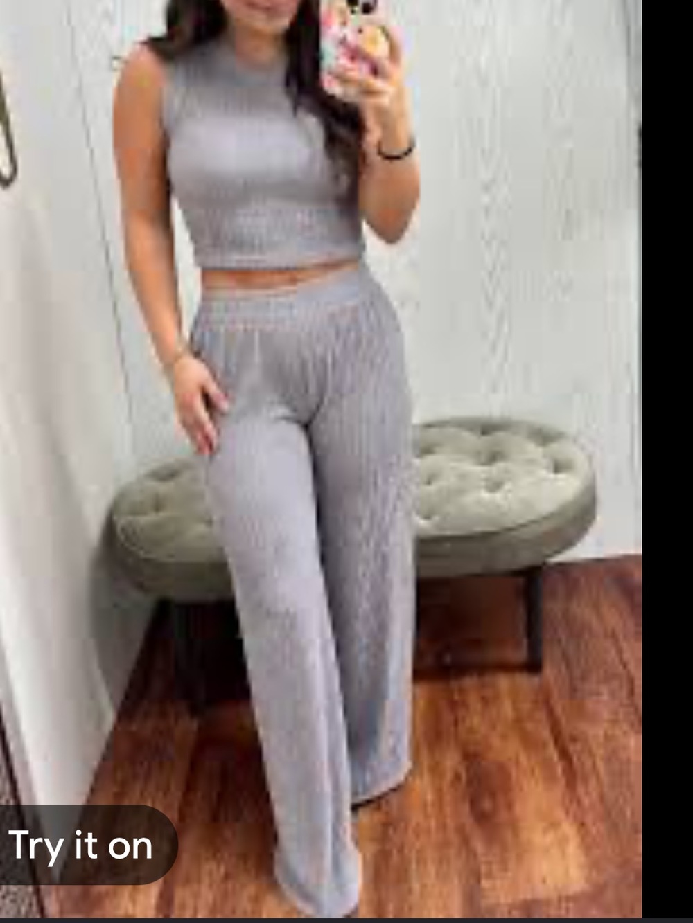 Love Poem Pleated Wide-Leg Metallic Purple Plisse Crinkle Pants  Trousers Large